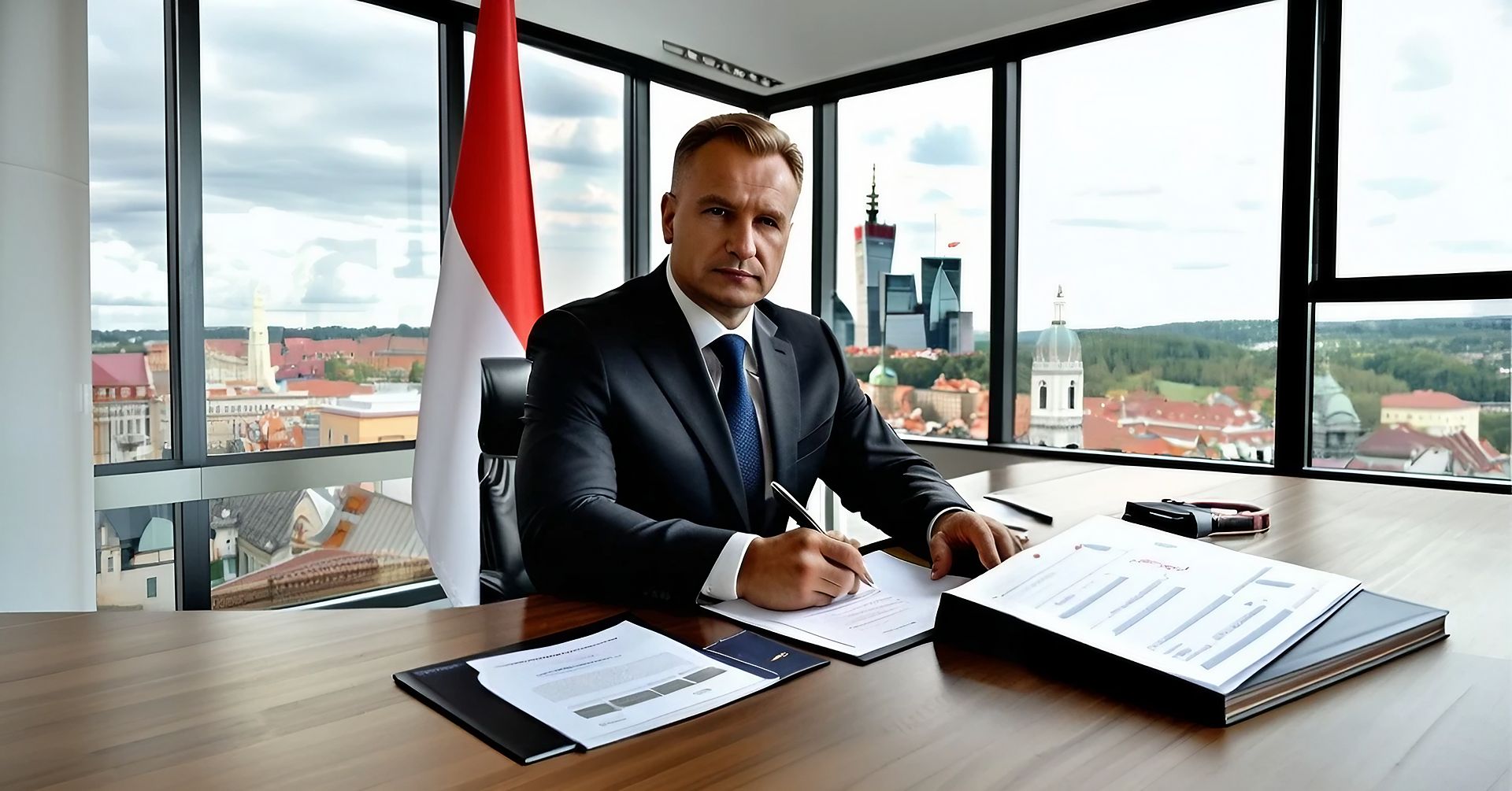 Urzędnik podpisujący dokumenty w gabinecie – symboliczna ilustracja nowych przepisów dotyczących zatrudniania cudzoziemców od 1 czerwca 2025 r.
